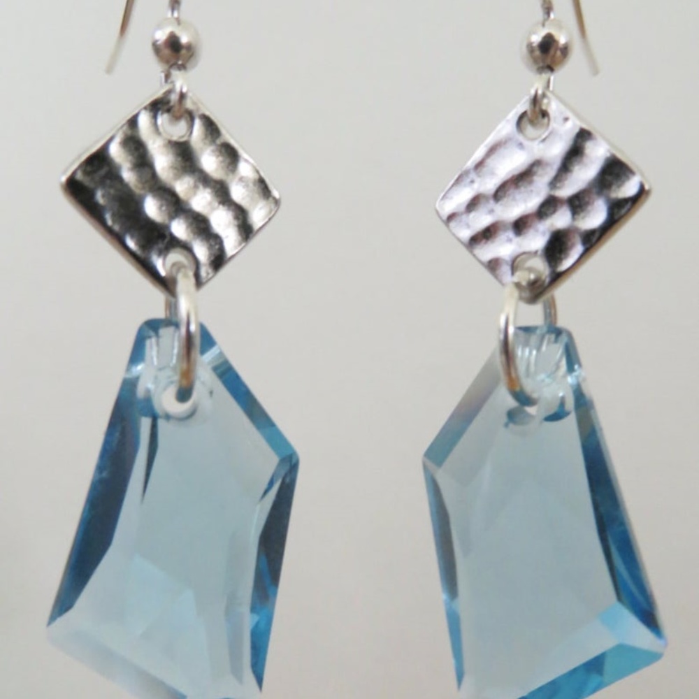 2 for$10 hammered pewter and blue crystal earrings